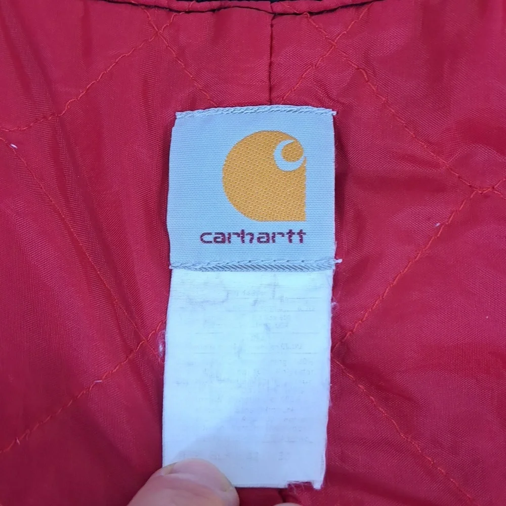 Carhartt canvas Duck bib red quilt double knee 1/2 zip 42/30 black overalls - Picture 7 of 8